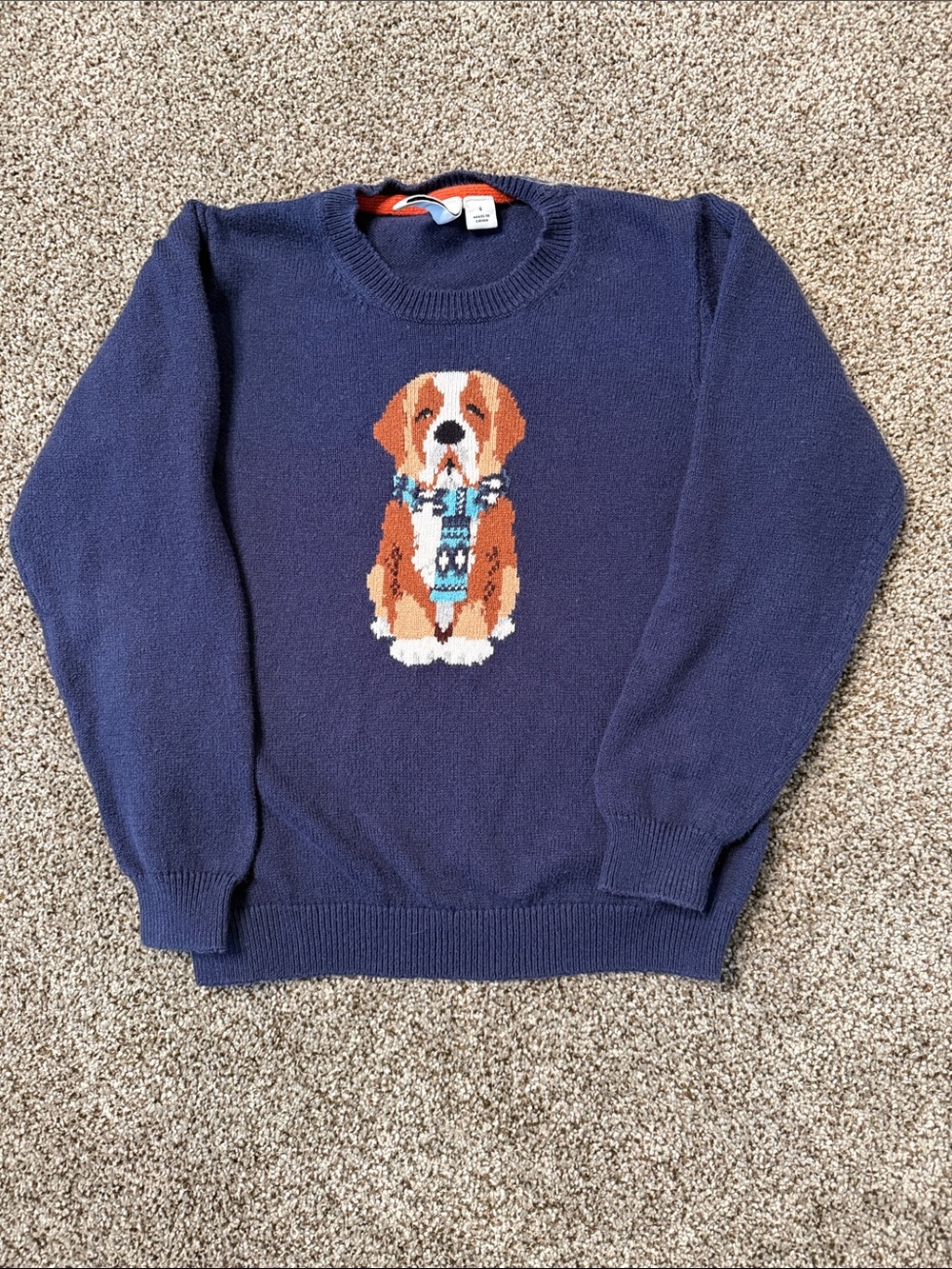 Jamie and Jack Navy Sweater with Dog Intarsia
